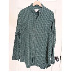J. Crew 100% Cotton Mens Large Tall Green Plaid Button Up Flannel Shirt Holiday